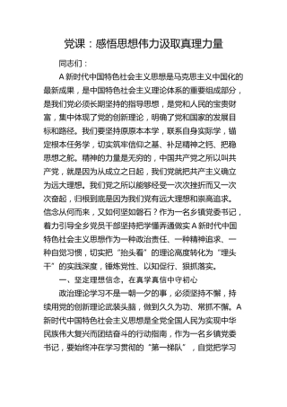 党课：感悟思想伟力汲取真理力量（乡镇）