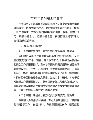 2023年乡镇妇联工作总结