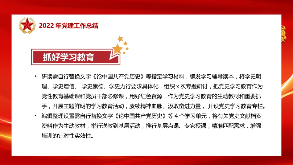 2023党建工作总结PPT模板_第10页
