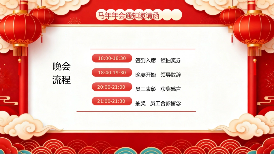 红色喜庆风马年年会通知邀请函PPT模板_第4页