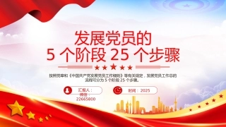 讲稿+PPT课件：发展党员的5个阶段25个步骤PPT红色简洁党务知识学习课件