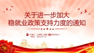 讲稿+PPT课件：进一步加大稳就业政策支持力度的通知