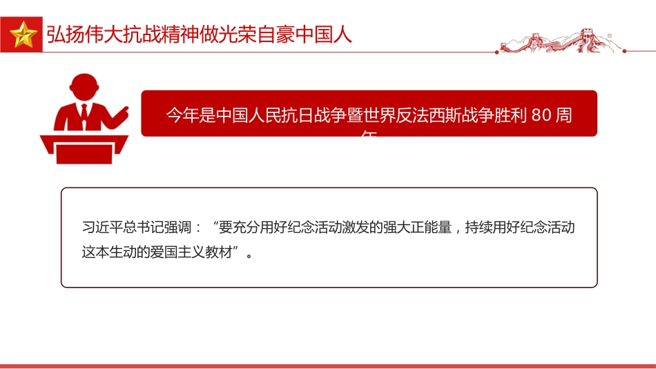 全国大中小学生同上一堂思政课讲稿+PPT课件:弘扬伟大抗战精神 做光荣自豪中国人_第2页