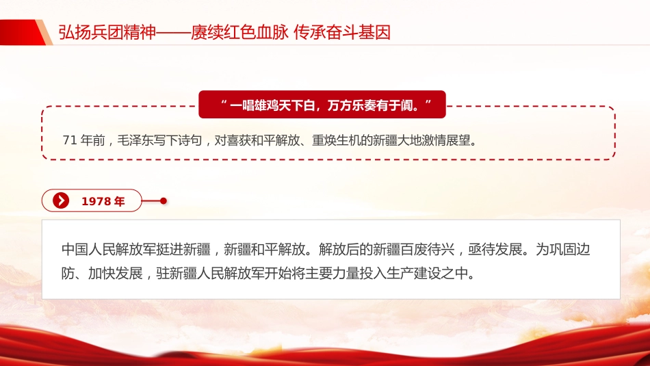 党课讲稿+PPT课件:弘扬兵团精神PPT赓续红色血脉传承奋斗基因党课_第3页