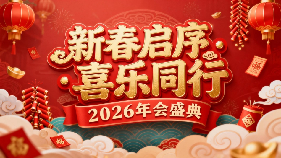 2026年会盛典PPT红色质感新春启序喜乐同行公司年会茶话会模板_第1页