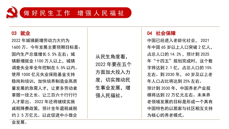 党课讲稿+PPT系列第79期：深入学习2022年全国两会精神 持续保障改善民生 实现人民美好生活_第6页