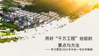 党课讲稿+PPT系列第253期：学习贯彻2024年中央一号文件精神  用好“千万工程”经验的要点与方法