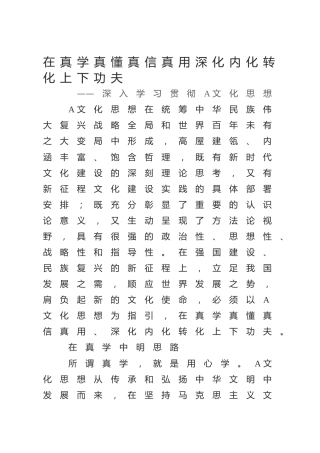 文化思想党课ppt+讲稿：在真学真懂真信真用深化内化转化上下功夫（3200字，28张）