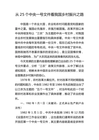三农党课ppt+讲稿：从25个中央一号文件看我国乡村振兴之路（9500字，31张）