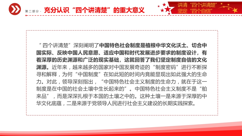 党课ppt+讲稿:讲清“四个讲清楚 ”坚定四个自信(4500字,21张,思政课)_第9页