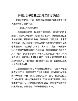 乡镇党委书记抓基层党建工作述职报告2300字