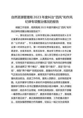 自然资源系统2023年度纠治“四风”和作风纪律专项整治情况总结报告