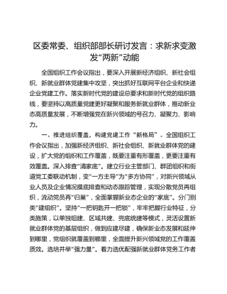 组织部部长研讨发言：求新求变激发“两新”动能