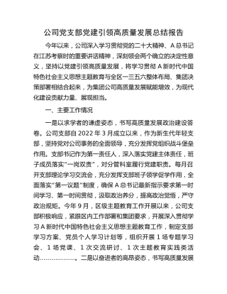 公司党支部党建引领高质量发展总结1800字