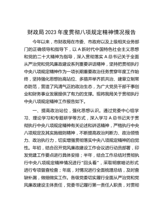 2023年度贯彻八项规定精神情况总结报告（财政2000字）