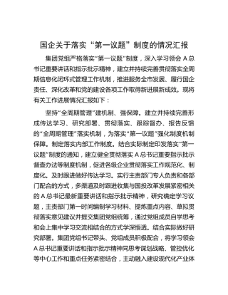 国企公司关于落实“第一议题”制度的情况总结汇报1800字