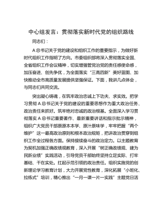 中心组发言：贯彻落实新时代党的组织路线