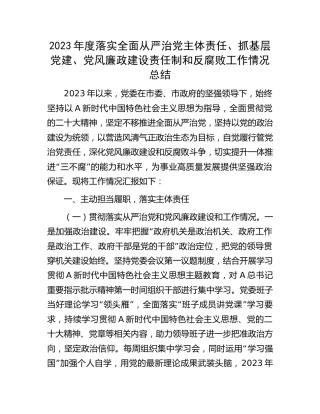 2023年度落实全面从严治党主体责任、抓基层党建、党风廉政建设责任制和反腐败工作情况总结4500字