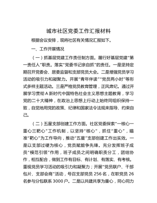 城市社区党委工作总结汇报