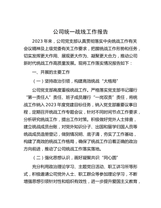 公司统一战线工作总结报告