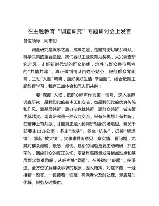 在主题教育“调查研究”专题研讨会上发言