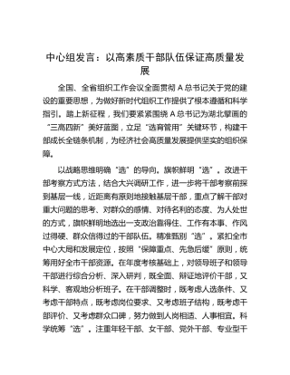 中心组发言：以高素质干部队伍保证高质量发展