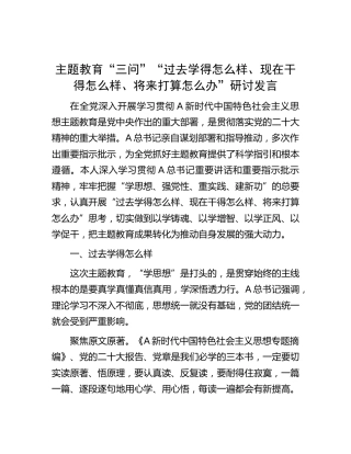 主题教育“三问”“过去学得怎么样、现在干得怎么样、将来打算怎么办”研讨发言2600字