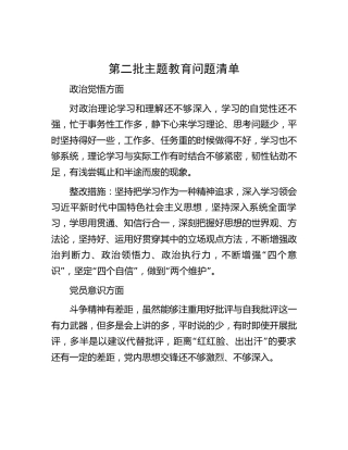 第二批主题教育问题清单1700字（含整改措施）