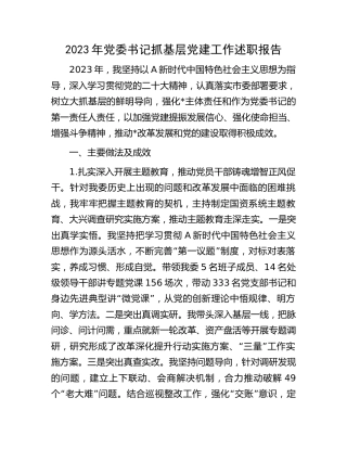 2023年公司党委书记抓基层党建工作述职报告3900字