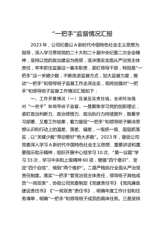 公司纪委“一把手”监督情况总结汇报