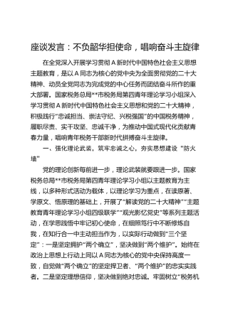 税务系统座谈发言：不负韶华担使命，唱响奋斗主旋律