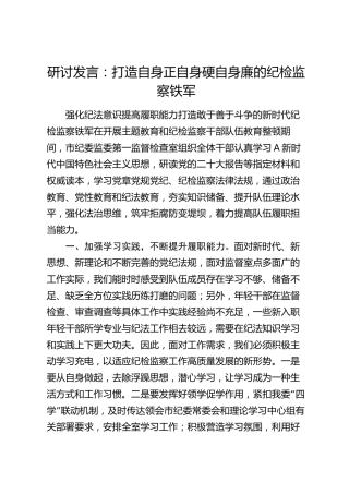 研讨发言：打造自身正自身硬自身廉的纪检监察铁军