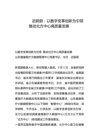 以数字变革创新为引领 推动北方中心高质量发展-