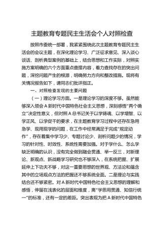 2023年主题教育专题民主生活会个人对照检查3200字