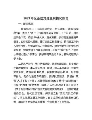 2023年度党建履职情况总结报告1900字（述职参考）