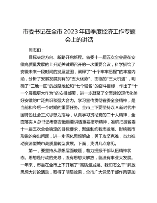 市委书记在全市2023年四季度经济工作专题会上的讲话