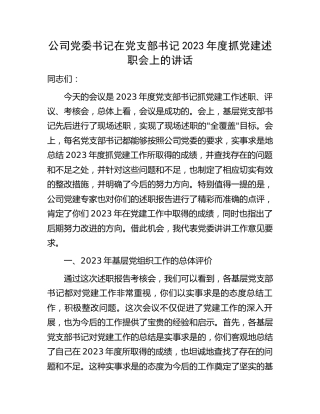 公司党委书记在支部书记2023年度抓党建述职会上的讲话4500字