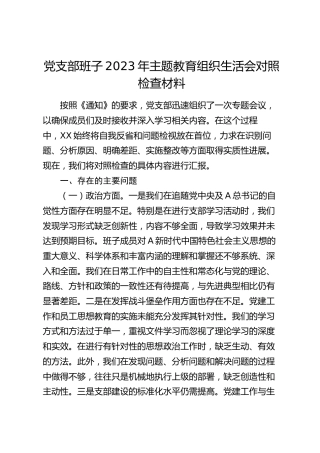 党支部班子2023年主题教育组织生活会对照检查3100字（政治、能力、思想、作风、纪律五个方面）