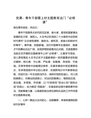 党课：青年干部要上好主题教育这门“必修课”