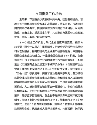市国资委近年来工作总结3800字