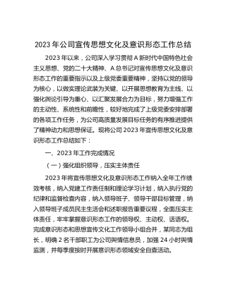 2023年公司宣传思想文化及意识形态工作总结2000字
