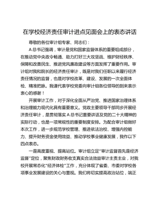 在学校经济责任审计进点见面会上的表态讲话
