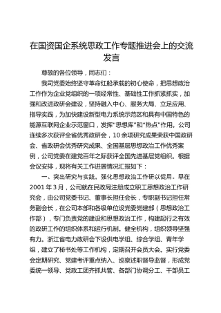 在国资国企系统思政工作专题推进会上的交流发言（公司）