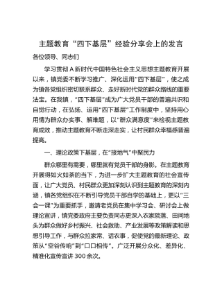 乡镇主题教育“四下基层”经验分享会上的发言（2300字总结）