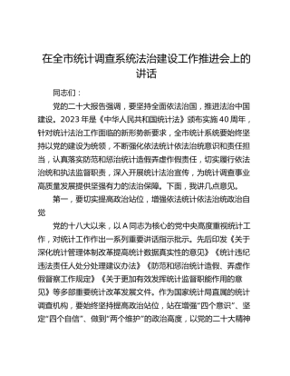 在全市统计调查系统法治建设工作推进会上的讲话