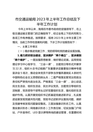 市交通运输局2023年上半年工作总结及下半年工作计划