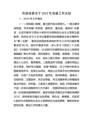 市国资委2023年党建工作总结2900字