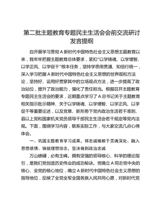主题教育专题民主生活会会前交流研讨发言