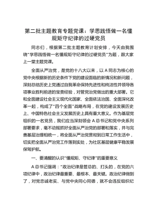 主题教育党课：学思践悟 做一名懂规矩 守纪律的过硬党员