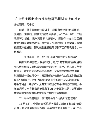 教育系统在全县主题教育检视整治环节推进会上的发言（教体）